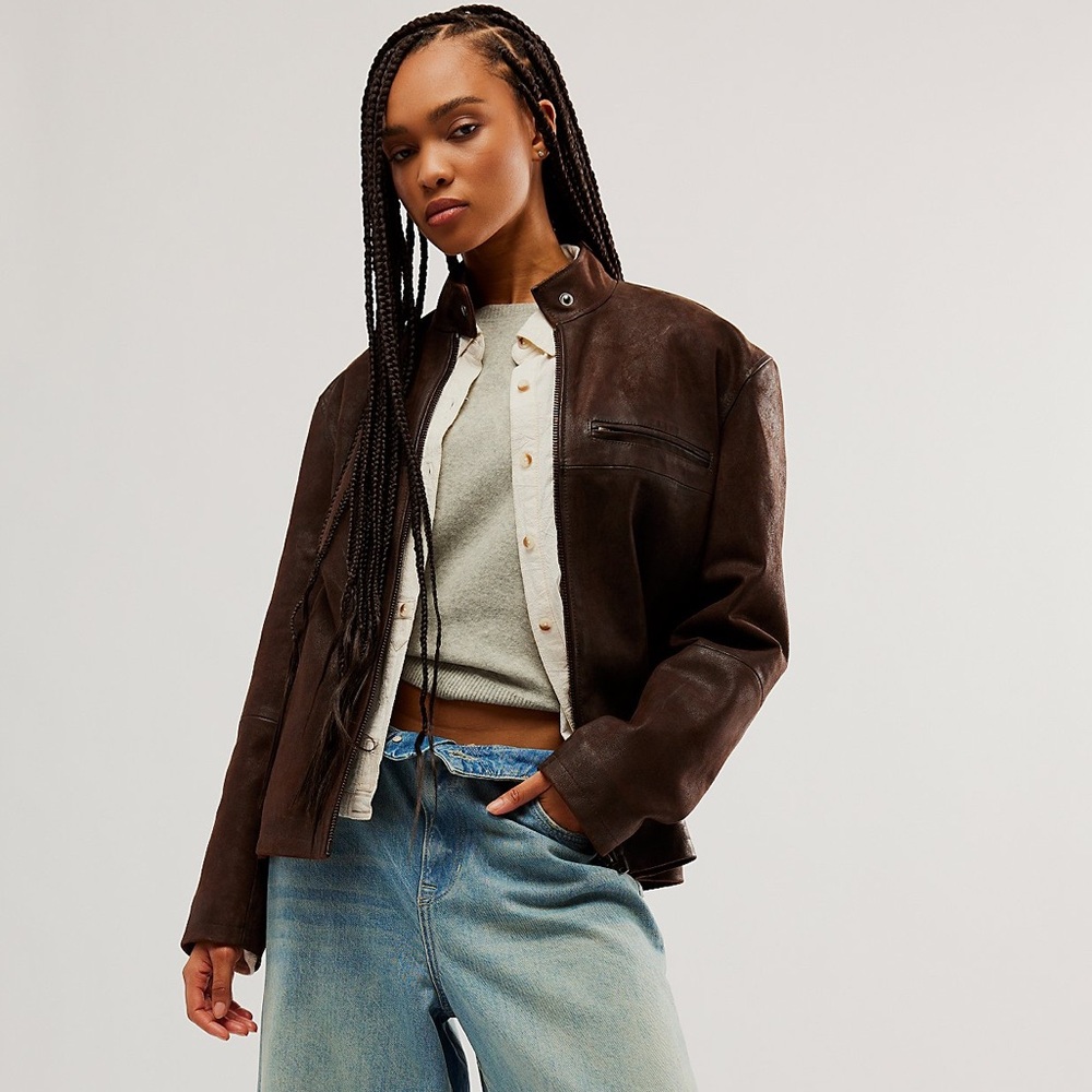 NWOT We The Free Brown Leather Serena Jacket Medium